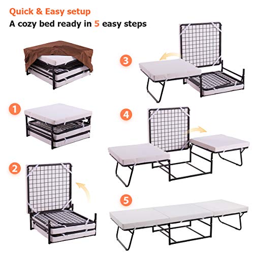 NOVA_FURNITURE Ottoman Sleeper Bed, Foam Mattress, Folding Convertible Bed with Guest Hideaway Bed, No Assembly Required,Microfiber Slip Cover,Camel