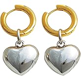 Charm Two Tone Heart Dangle Earrings for Women Gold Silver Heart Drop Earrings Fashion Mixed Metal Love Dangling Earrings Jewelry Accessories