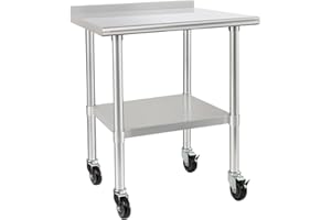HARDURA RESTAURANT EQUIPMENT HARDURA Stainless Steel Table 24 x 36 Inches with Wheels Casters NSF Heavy Duty Commercial Prep Table with 2” Backsplash and Adjustable Undershelf for Restaurant Kitchen Home and Hotel