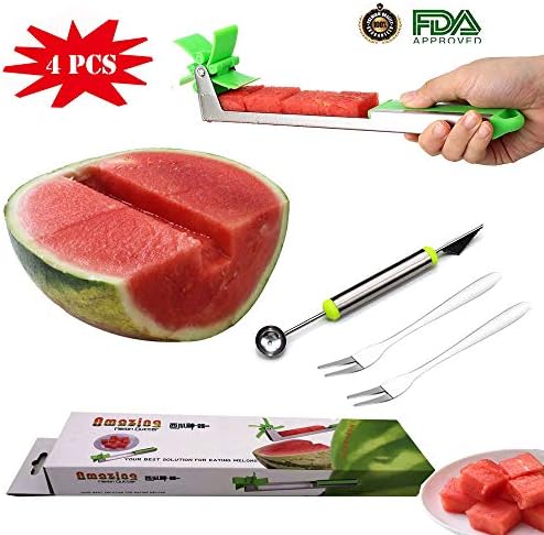 Watermelon Slicer，2019 New Smart Watermelon Windmill Slicer Stainless Steel Watermelon Windmill Cutter (4pcs)