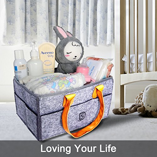 Diaper Caddy Organizer Nursery Diaper Tote Bag Portable Car Travel Felt Diaper Basket Infant Boy Girl Baby Essentials Storage Bin for Changing Table - Cute Gift for Kids (Black)