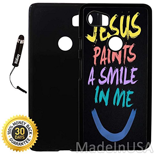 Custom Google Pixel 2XL Case (Jesus Paints Smile Quote) Plastic Black Cover Ultra Slim | Lightweight | Includes Stylus Pen by Innosub