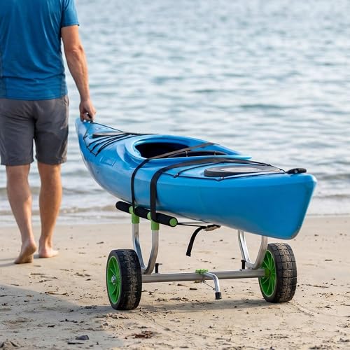 Soozier Heavy Duty Kayak Cart, 220 lbs Capacity Canoe Trolley Cart with Adjustable Width, 10'' Flat-Free Wheels and Tie-Down Straps, for Canoes Paddleboards Boats