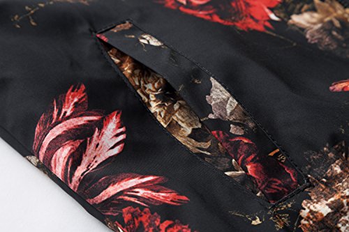 HENGAO Men's Casual Zipper Front Flowers Print Lightweight Varsity Jacket, JK776 Black, S/36 = Tag L - Thumbnail 5