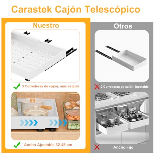 Gaethra Cajón Telescópico 2 piezas Cajones Extraibles Para Cocina Bandeja Armario Cocina Cajón Deslizante Para Alacena Cajón de Cocina Extensible Desplegable Organizador de Cajones(52-32 x 42 x 7cm)