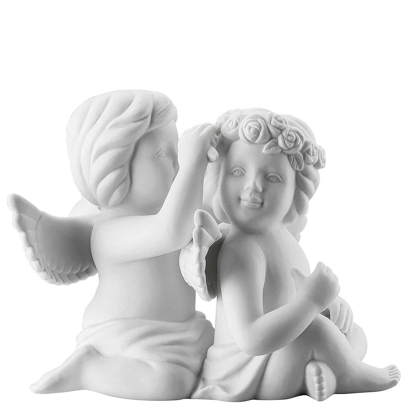Rosenthal Angel Large White Matt Angel Pair with Flowers
