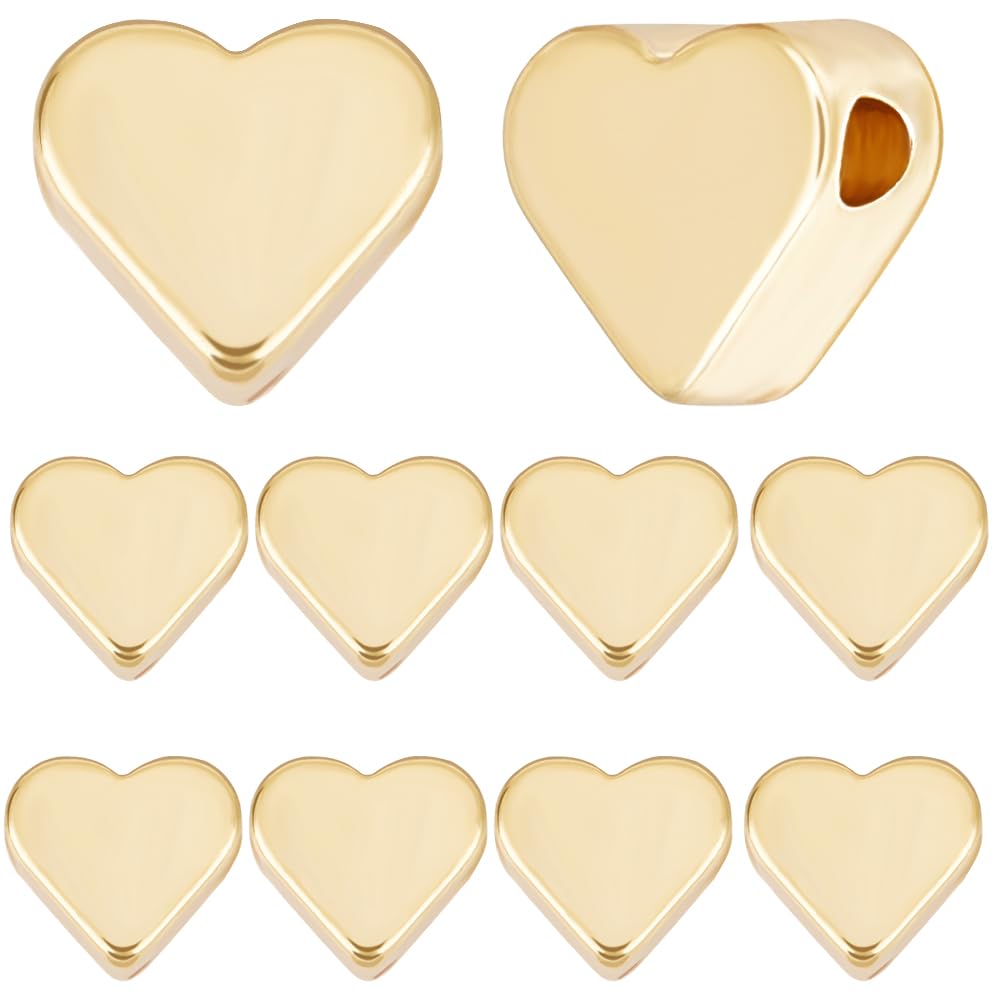 Beebeecraft 1 Box 60Pcs Heart Beads 18K Gold Plated Brass Small Hole Metal Loose Beads for DIY Making Bracelet Necklace