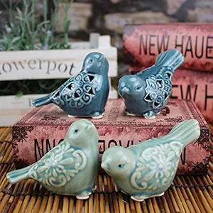 Set of 4 Decorative Bird Figurine- Glazed Multicolored Porcelain Bird Statue/ Bird Sculpture for Home Garden Wedding Decor or More (4)