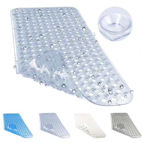 LSXD Alfombrilla para Bañera 88*40cm, Tapete para Regadera Antideslizante | Absorbente，Alfombra de Baño Transparente, Lavable a Máquina, Accesorios para Baño de Tina para Niños y Adulto Mayor(blanco).