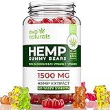 Evo Naturals Gummies â€“ 1500 MG Natural Hemp Extract â€“ 25 MG per Serving â€“ Relaxing, Pain Relief, Stress & Anxiety Relief â€“ Sleep Better! â€“ Rich in Omega 3,6,9 & Vitamin A, E â€“ Made in USA