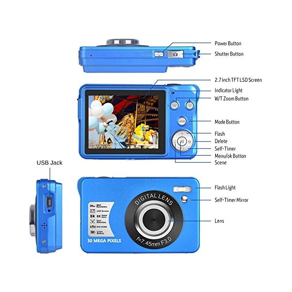 LongOu Digitalkamera 1080P Full HD 30 Megapixel Fotoapparat Digitalkamera 2,7-Zoll-LCD Kompaktkamera Fotokamera mit 8… – Bild 7
