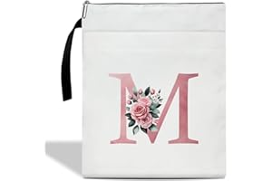 FIHJM Initials M Book Sleeve with Zipper, Monogrammed Gifts for Women, Floral Book Sleeve for Book Lovers Gift for Teacher Librarian Bookworm Bookish, Personalised Book Protector Cover Pouch Case (zm13)