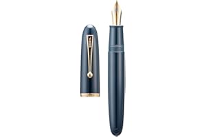 WIKULT Jinhao 9019 Acrylic Fountain Pen, Size 8 Medium Nib with Ink Converter, Dark Blue Classic Design Smooth Writing Pen (Gold Trim)