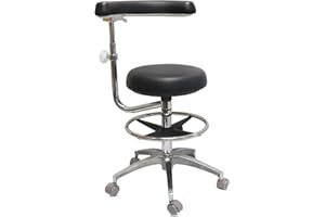 LIMKOMES Round Rolling Stool with 380MM Seat and Footrest, Salon Chair with Rotatable Armrests for Dental Office Shop Home