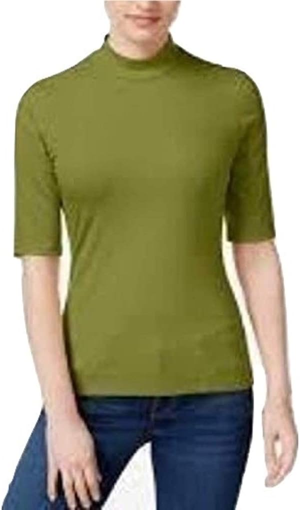 green mock neck top