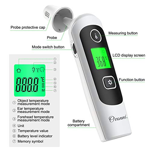 Baby Infrared Thermometer, Ovonni Digital Accurate Ear and Forehead Fever Thermometer for Baby, Kids and Adults, 32 Recall Memory and Optional Silent Mode, CE FDA Approved - Thumbnail 2
