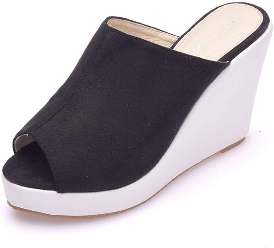 black wedges slippers