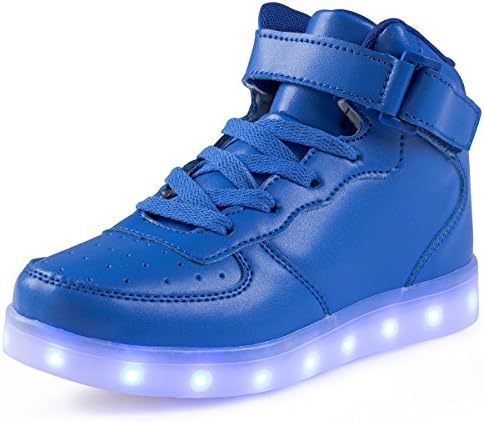 Qkettle Kids High Top LED Shoes Light Up USB Charging Boys Girls Sneakers(US 3.5 Big Kid/EU 36,Blue)