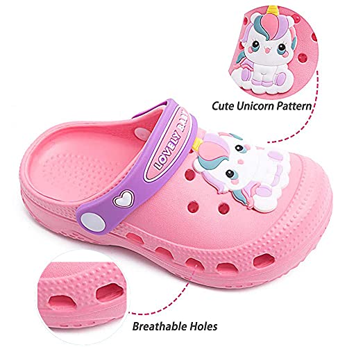 Kids Clogs for Boys Girls Non-Slip Cute Garden Shoes Children Lightweight Beach Pool Shower Slippers Sandals Mules Pink 160