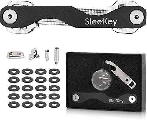 Smart Compact Key Holder Keychain - Gadget Pocket Organizer (Black) Including Bottle Opener &amp; Key Loop for Car FOB (Fits up to 22 Keys and Multitools)
