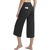 baleaf Women's Capri Pants Wide Leg with 4 Pockets Yoga Dress Capris High Waist Cropped Pants Loose Lounge Travel Summer