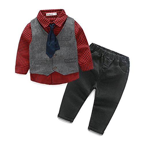Fanryn Baby Boys Gentleman Outfits Long Sleeve Shirt+Grey Waistcoat+Pants Clothing Set