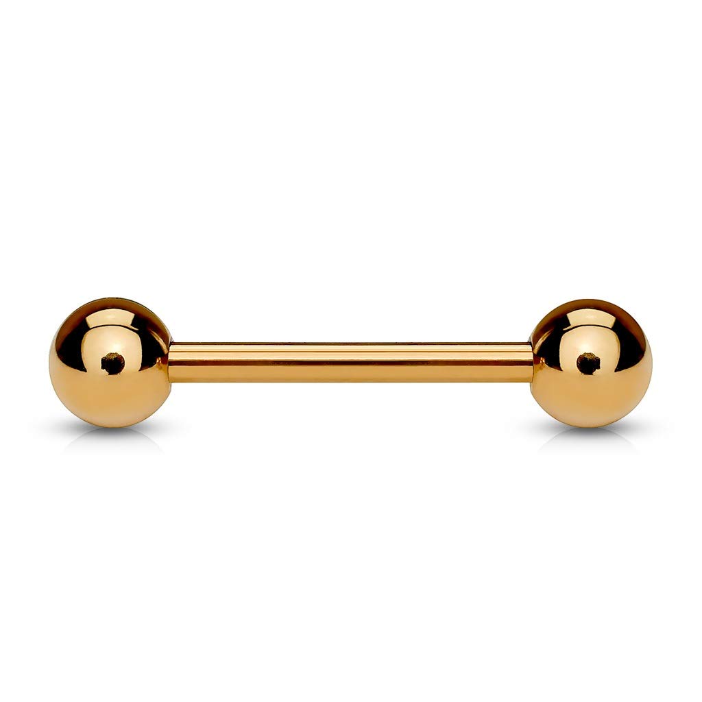 PiercedOff Rose Gold Tone Ion Plated over 316L Surgical Steel 1.2mm Barbell with Externally Threaded 3mm Balls - Bar Length 6mm