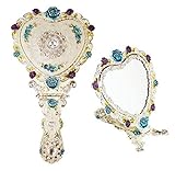 Ivenf Heart Shape Royal Vintage Princess Mirror, Hand-Painted Metal Handheld Mirror, White