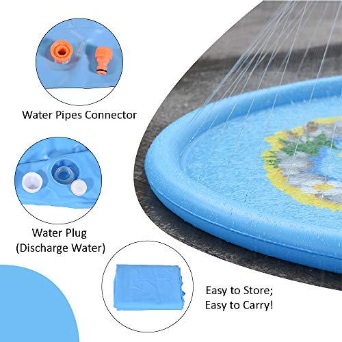 Sprinkle and Splash Play Mat, 68 Inches Duck Wading Pool Pad, Durable Sprinkler Pad, Outdoor Water Sprinkler Toys for Kids - Thumbnail 5