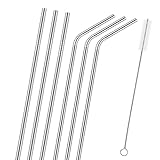Zicome Set of 6 Stainless Steel Reusable Drinking Straws and Cleaning Brush Set