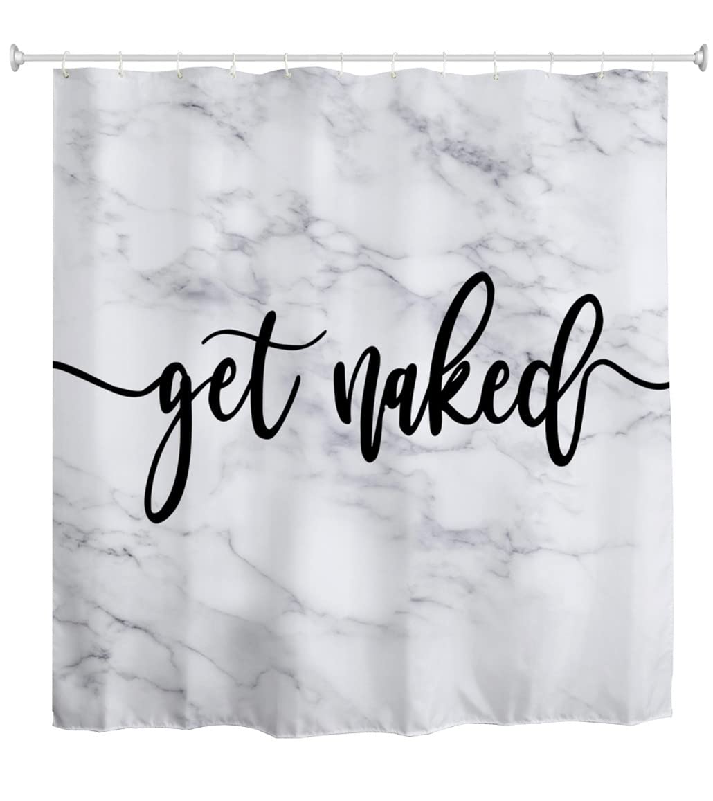 goodbath Marble Shower Curtain, Get Naked Waterproof Bathroom Curtains Anti Mould Fabric Bath Curtains, 180cm x 200cm, White Black