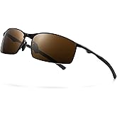 SUNGAIT Ultra-Lightweight Polarized Sunglasses Men for Driving Fishing Golf, Rectangular Metal Frame with Spring Hinge