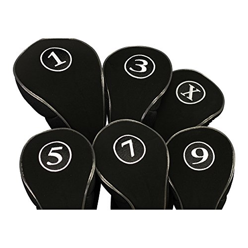 Black Golf Zipper Head Covers Driver 1 3 5 7 9 X Fairway Woods Headcovers Metal Neoprene Traditional Plain Protective Covers Fits All Fairway Clubs