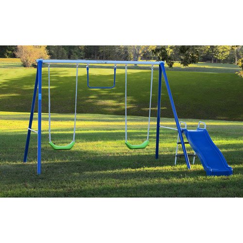 Metal Swing Sets With Slide For Kids 2 12 Y O Outdoor Fun Play