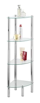 WENKO 15852100 Eckregal Yago mit 4 Glasablagen - Badregal, Stahl, 30 x 104 x 30 cm, Chrom