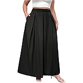 GORGLITTER Women's Plus Size Maxi Skirt Dressy Casual Pleated High Waisted A Line Long Skirts with Pockets