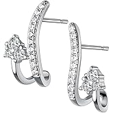 Reffeer Solid 925 Sterling Silver CZ Crawler Earrings Cuff for Women Teens CZ Wrap Stud Earrings Hypoallergenic