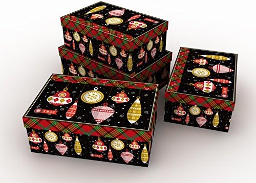 Risewell Christmas Series Snowman Pattern 4-Piece Rectangle Nested Boxes; Decorative Boxes with Christmas Ornaments (Gift Box or Storage Box)