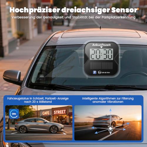 WhiteRhino Electronic Parking Disc, KBA Approved, Digital Parking Disc with E-Mark, with Two Displays, Automatic Parking Time Detection, Solar & Type-C, Car Switch to Summer Time, Car Accessories (1 Piece)