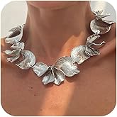 Douxsu Chunky Gold Multi Ginkgo Leaf Petal Necklace for Women, Statement Trendy Silver Irregular Textured Flower Necklace Bohemia Charm Party Jewelry Gifts