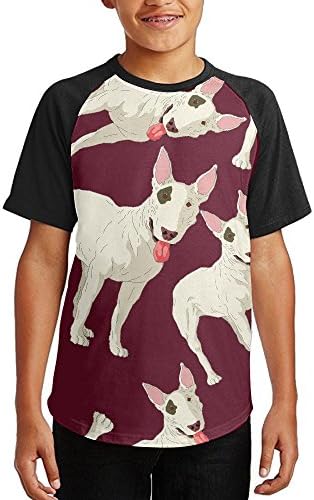 Bull Terrier Cartoon Youth Short Sleeves Raglan Print Baseball T Shirts Tops