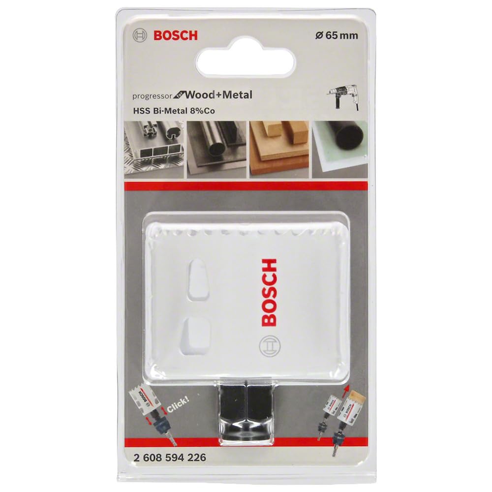BOSCH Bi-Metal Hole Saw (for Wood and Metals, 8% Cobalt Alloy, Progressive Tooth Design, Ø 65 mm, Accessory Drills)