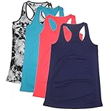 Semath Women's Fitness Workout Vest Tanks Cami Soft Racerback Loose Tank Top, 4 Pack/Acid Blue/Shocking Pink/Dark Blue/Black White, X-Large