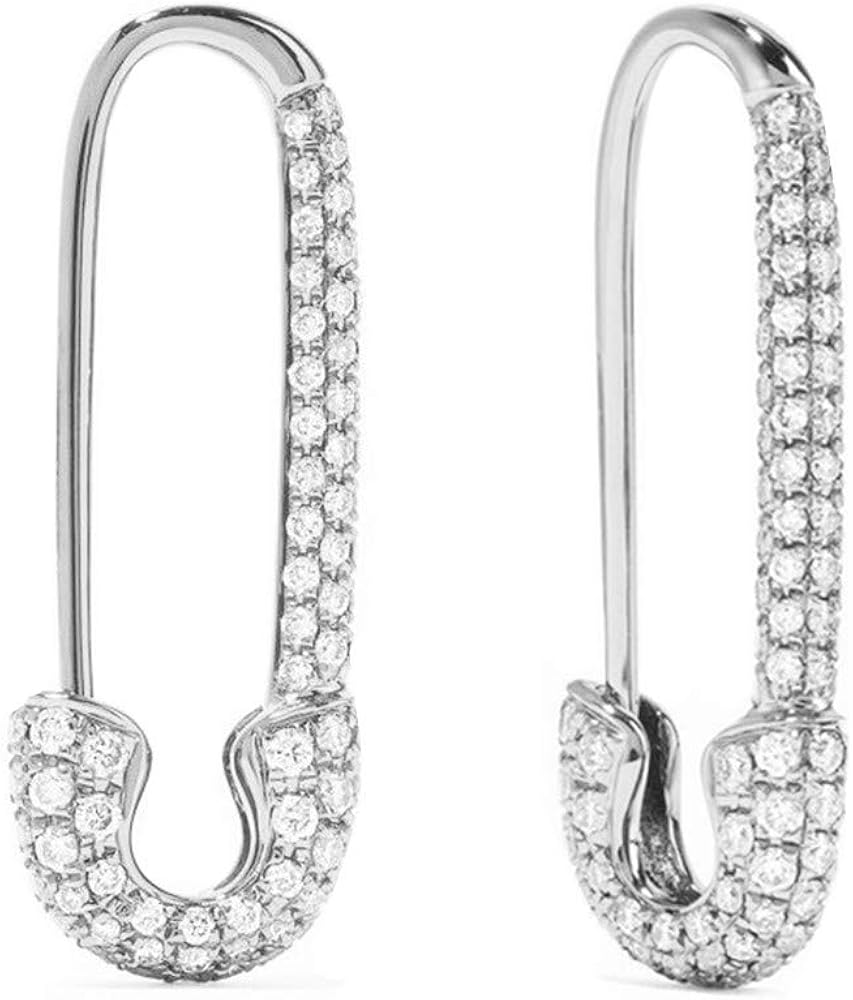 CZ Safety Pin Cartilage Sterling Silver Hoop Earrings for Women Girls Dainty Cubic Zirconia Dangle Drop Hypoallergenic Stud Post Swarvoski Element Pave Crystal Huggie Fashion Hoops Jewelry 20mm