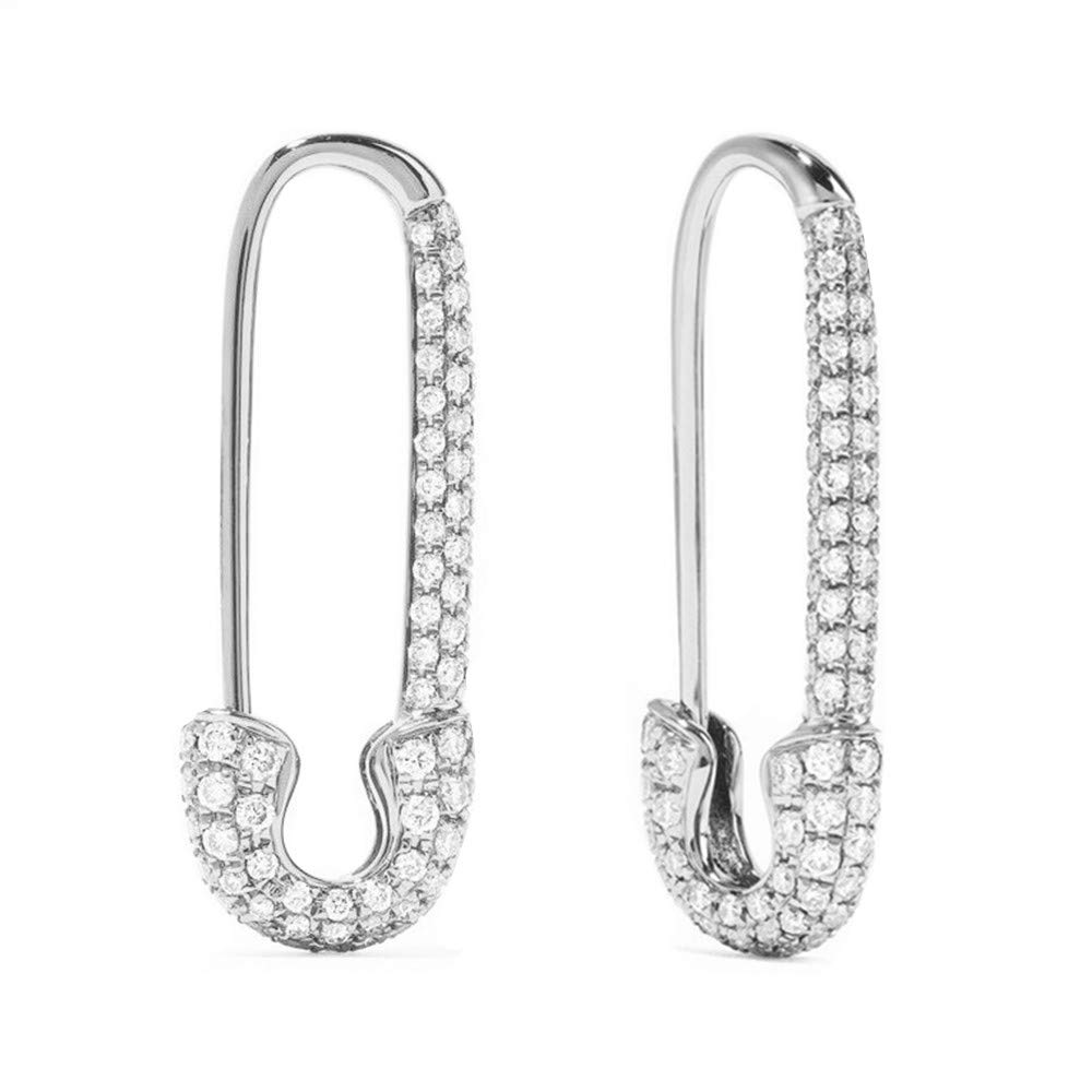 CZ Safety Pin Cartilage Sterling Silver Hoop Earrings for Women Girls Dainty Cubic Zirconia Dangle Drop Hypoallergenic Stud Post Element Pave Crystal Huggie Fashion Hoops Jewelry Gift Birthday 20mm