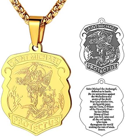 FaithHeart Saint Michael Pendant Stainless Steel St. Michael The Archangel Necklace Jewelry, Gold/Black/Silver