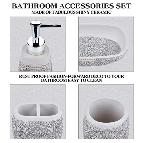 Fimary Resin Bathroom Accessories Set White - Including 4 Piece Noble White Bathroom Accessories Set Soap Dispenser, Toothbrush Holder, Tumbler, Soap Dish - Thumbnail 5