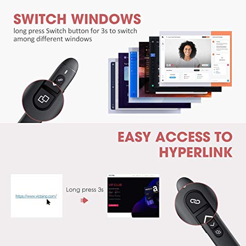 VicTsing (Upgraded Version) Presentation Clicker with Laser Pointer, 2.4GHz Wireless Clicker, Switch Windows/Hyperlink/Volume Control/Video Pause, Red Laser Pen for Google Slides, PowerPoint, Prezi