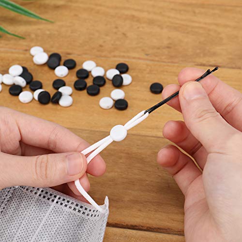 MOTOBA Adjustable Elastic Cord Lock Silicone Toggle Adjuster Non Slip Stopper for Drawstrings, Elastic Bands, Sewing (White,100pcs)