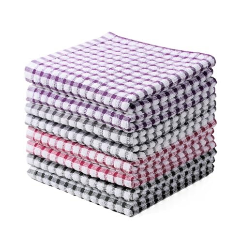 Oeleky 100% Cotton Kitchen Dish Cloths for Washing Dishes, 12x12 Inches Dish Rags, Absorbent Kitchen Cloths Pack of 8, Quick Drying Cleaning Cloths (Mix-3, 12"x12")